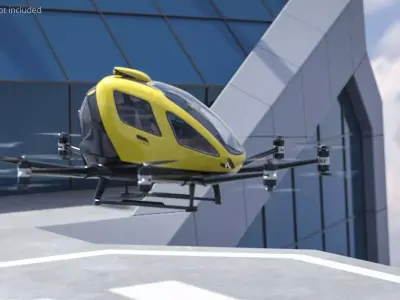 Personal Electric VTOL Aircraft Yellow Rigged 3D model