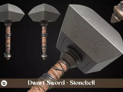 Stylized Dwarf Sword - Stonebell - Game Ready 3D model