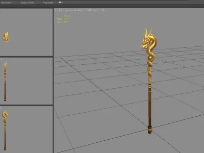 Cartoon Golden Dragon Cane Low-poly 3D model