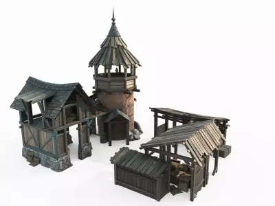 Hand drawn style medieval architecture utility room 3D model
