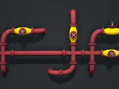 Industrial Pipes Modular - Low Poly Game Ready Low-poly 3D model