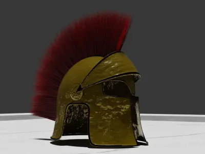 Armor Helmet Spartan Corintian with Hair 3D model