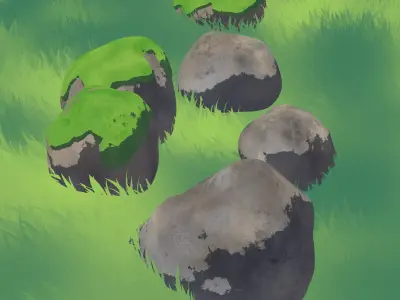 Anime Stone Set High-Poly with Moss Variations Free 3D model
