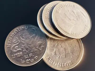 Thai 5 baht coin Low-poly 3D model