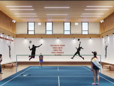 Indoor Badminton and Tennis Court 3D Model Low-poly 3D model