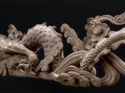 Carved Japanese Dragon Sculpture Low-poly 3D model