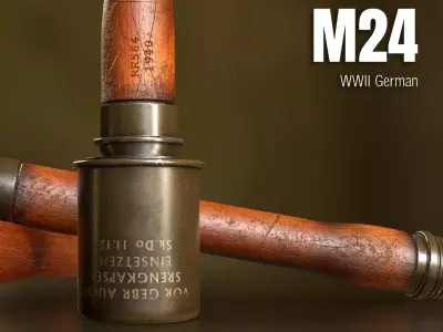 WW2 German M24 Stick Grenade Low Poly Game Asset Low-poly 3D model