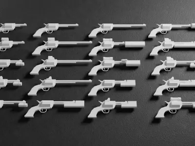 Stylized Low Poly RevolverV2 -20 Variations Game Ready Low-poly 3D model