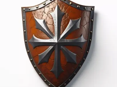 Rusty Medieval Shield with Leather Backing 3D model