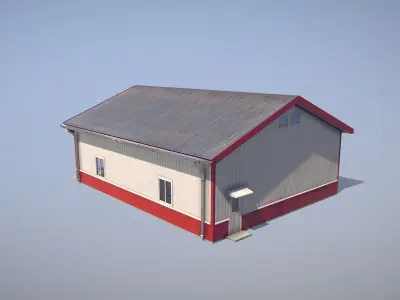 Airfield Hangar 12m Vr2 RED Low-poly 3D model