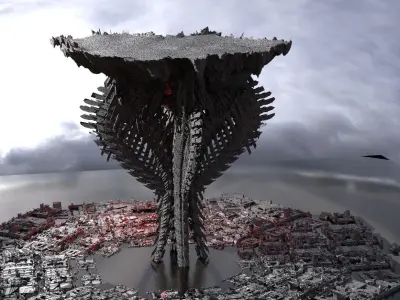 Sci fi Floating Spine Tower with base 3D model