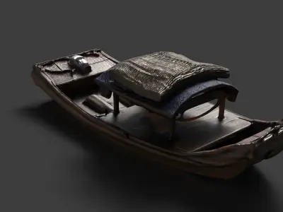  Chinese wooden boat  figure  Low-poly 3D model