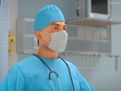Invisible Surgeon Outfit with Mask Cap Stethoscope Blue 3D model