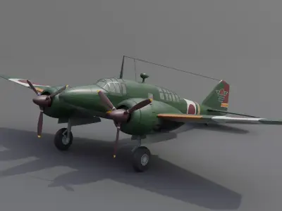 Mitsubishi Ki-46 II Dinah Twin-Engine Reconnaissance Aircraft Low-poly 3D model