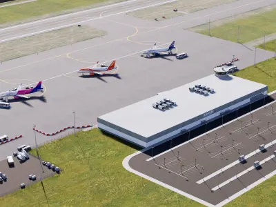 Airport Collection with planes parked on runway 3D model