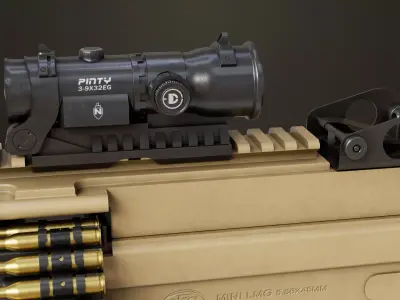 Machine Gun 16 Sandal All PBR Unity UE Textures Low-poly 3D model