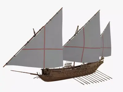 Historical Galliot Ship - Fully Rigged PBR 3D model