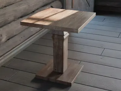 Rustic Square Side Table - Country Wooden Furniture 3D model