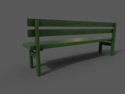 Wood Bench Low-poly 3D model 2
