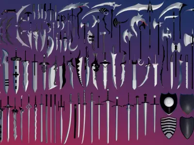 100 Fantasy Weapons Basemesh Pack V1 Free low-poly 3D model