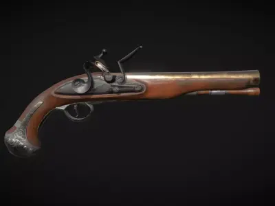 Aged Flintlock Pistol Low-poly 3D model