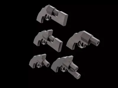 Stylized Low Poly Revolver -5 Variations Game Ready Low-poly 3D model