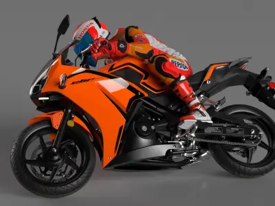 Honda Motorcycle with Rider Turning 3D model