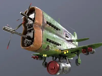  Stylized realistic green airplane Low-poly 3D model