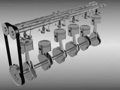 Animated six cylinder engine 3D model