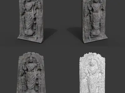 India Temple Wall modular - 221005 Low-poly 3D model