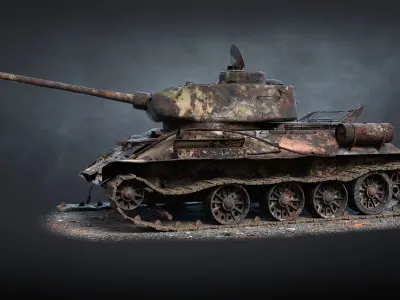 T-34-85 Destroyed Game Ready Low-poly 3D model