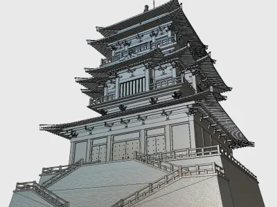 PBR Asian Buildings Collection Low-poly 3D model