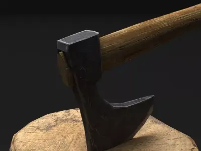 Axes - Game ready axe on tree stump Free 3D print model