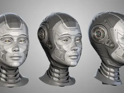 Female cyborg head 3D model