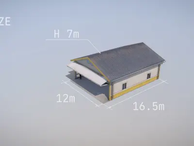 Airfield Hangar 12m Vr1 YELLOW Low-poly 3D model