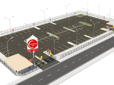 Parking lot with building and road 3D model