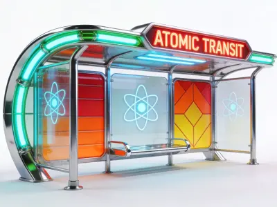 Retro-Futuristic Atompunk Bus Stop 3d Low-poly 3D model
