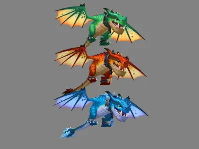 Cartoon Fire Dragon - Poisonous Dragon - Ice Dragon Low-poly 3D model