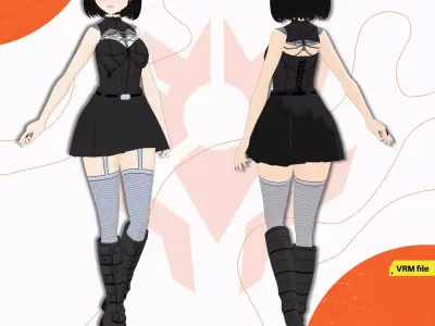 VRM 3D MODEL GOTH GIRL OUTFIT SEXY CUTE DARK PUNK SCI FI 3D model