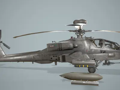 Apache AH-64D US Army Complex Animation Low-poly 3D model