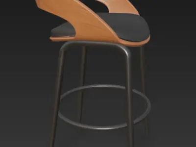 Modern Curved Bar Stool Wood and Black Metal 3D Model Free 3D model