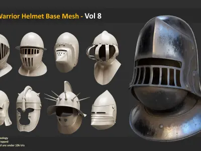 100 Warrior Helmet Base Mesh With 10 Metal Smart Material Low-poly 3D model