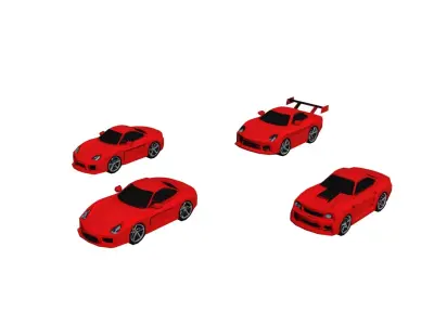 Low Poly Sports Car Pack 4 Models Stylized Racing Vehicle Set Low-poly 3D model