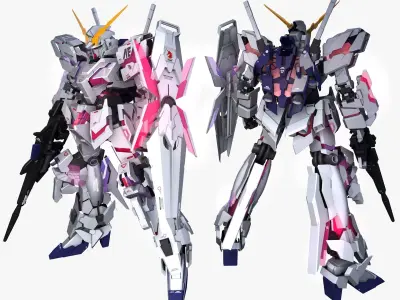 Mobile Suit Gundam RX-0 Unicorn Destroy Mode Low-poly 3D model