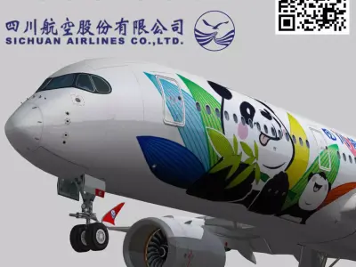 Airbus A350-900 XWB Sichuan Airlines livery Low-poly 3D model