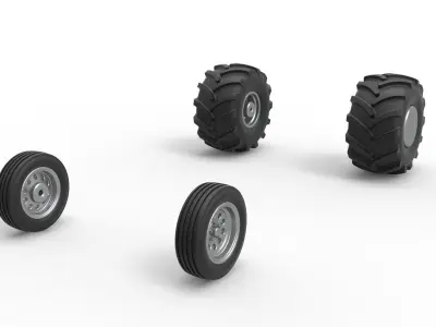 Wheel set of Vintage 2wd Pulling truck Scale 1 to 25 3D print model