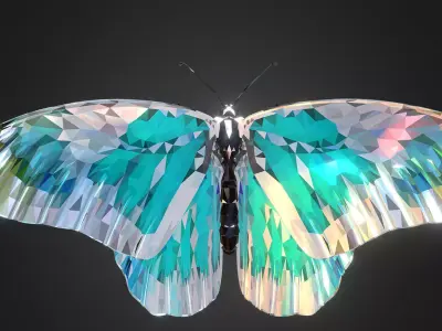 Batterfly Teal Low Polygon Art Insect Low-poly 3D model