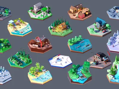 Worlds Hexagon Low-poly 3D model