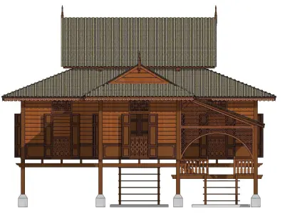 Rumah Limas Potong Perak Traditional Malay Architecture 3D model