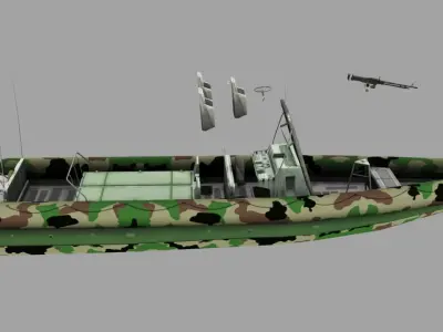 Army Patrolling Boat With Guns Low-poly 3D model